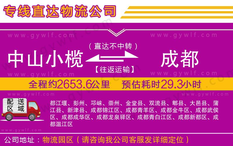 中山小欖到成都物流公司
