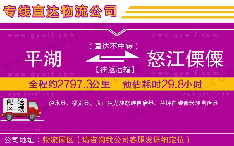 平湖到怒江傈僳族自治州物流公司