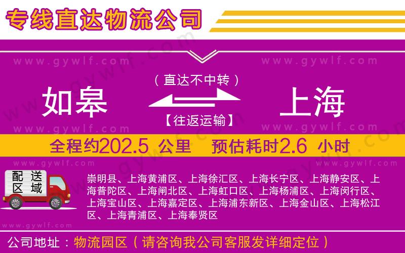 如皋到上海物流公司